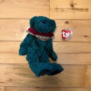 Ty Plush Bear in Teal with Burgundy Collar